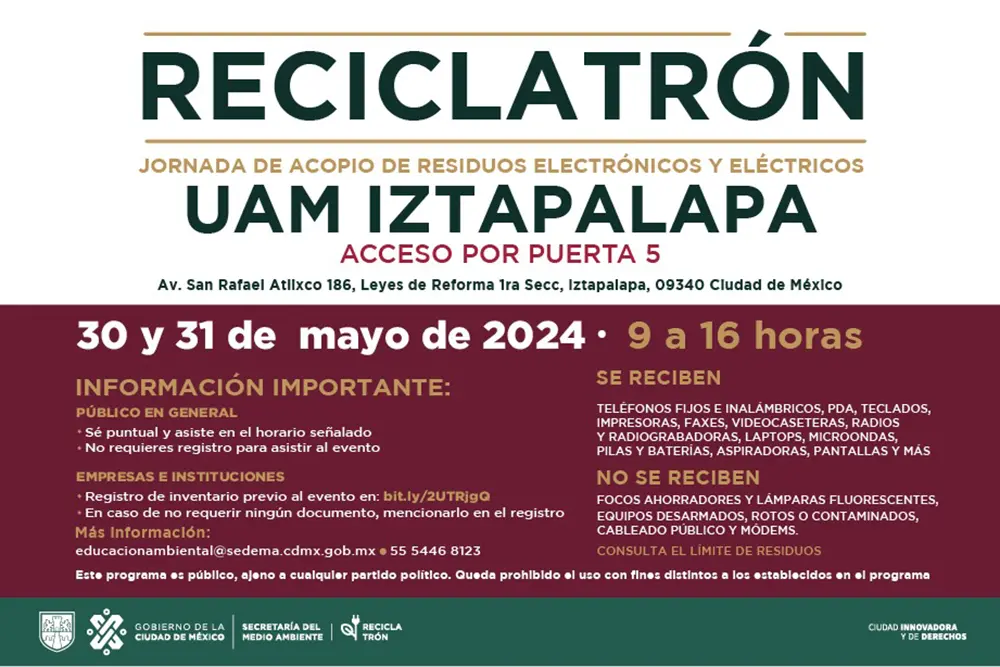 RECICLATRÓN JORNADA DE ACOPIO DE RESIDUOS ELECTRÓNICOS Y ELÉCTRICOS UAM IZTAPALAPA