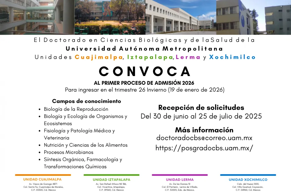 Convocatoria para el Doctorado en Ciencias Biológicas y de la Salud