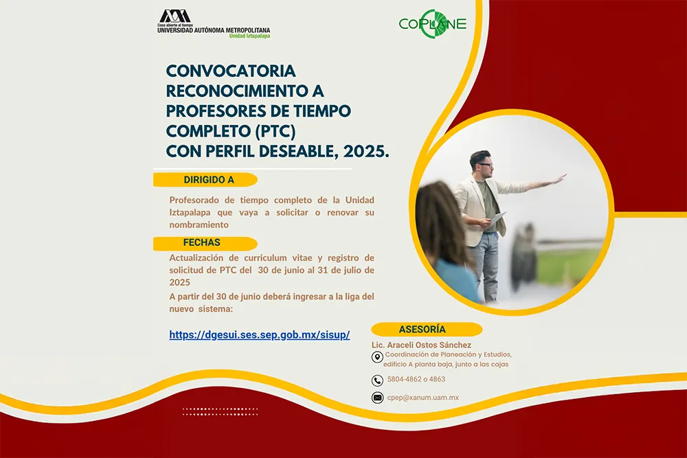 Convocatoria Reconocimiento a Profesores de Tiempo Completo (PTC) con Perfil Deseable, 2025